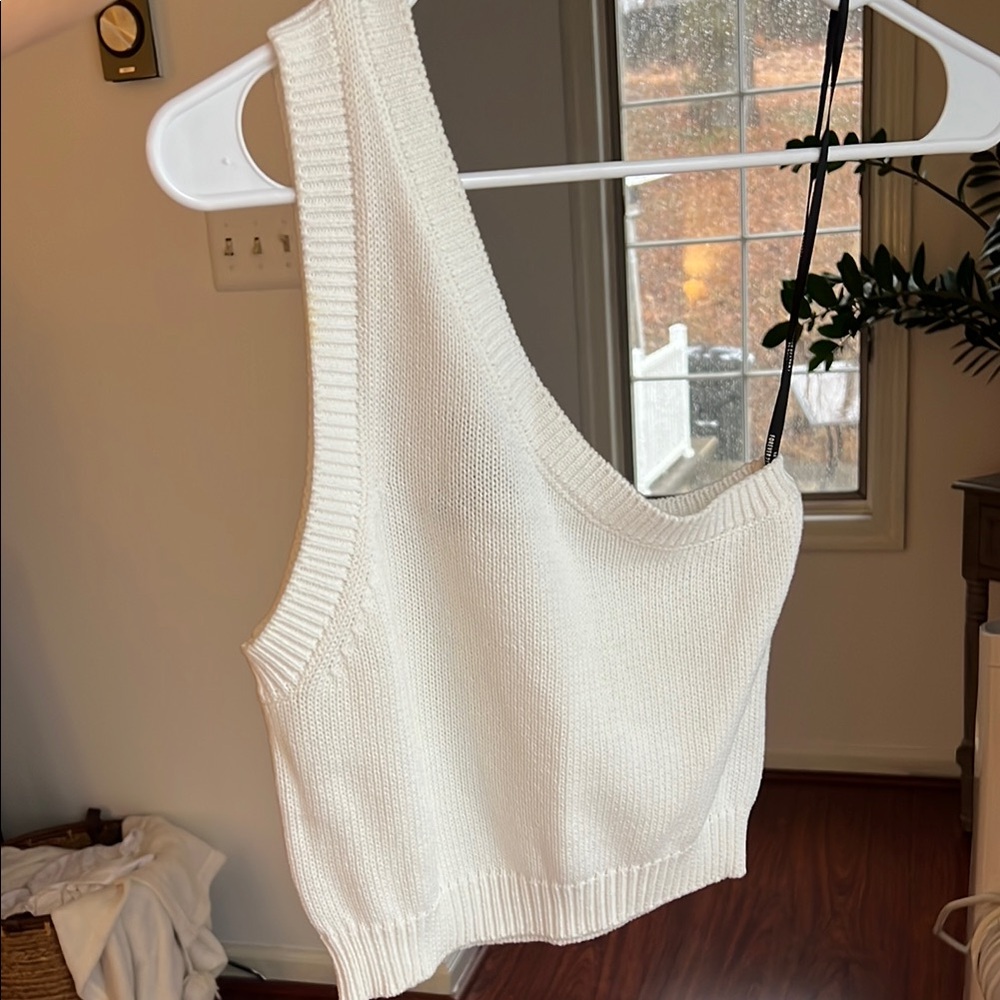 White Knit One Shoulder Top